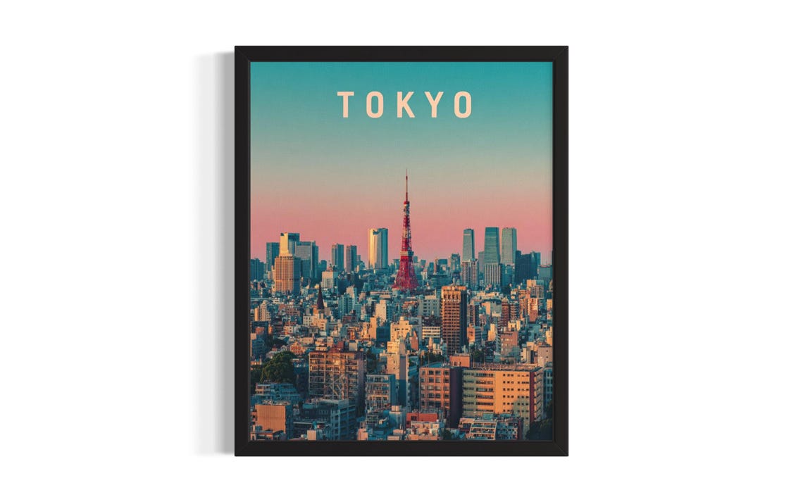 Tokyo Tower Sunset Skyline Japan Cityscape Travel Vintage Poster