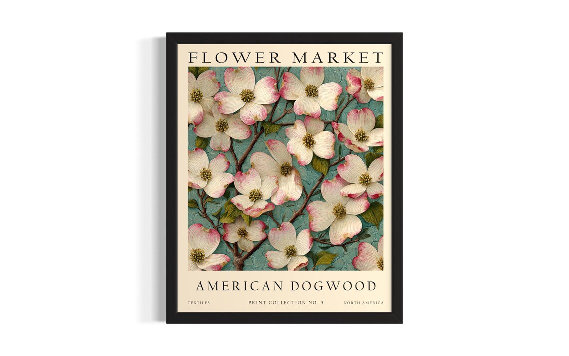 American Dogwood Flower Market Botanical Illustration Wall Poster