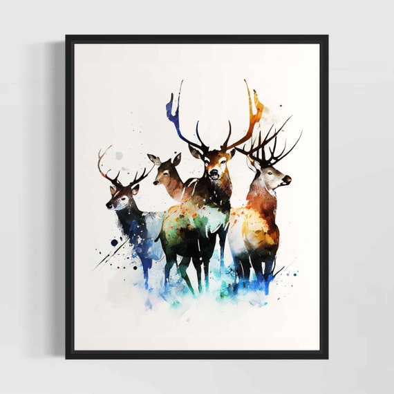 Deer Family Watercolor Art Print Deers Painting Wall Decor Original Artwork By Artist