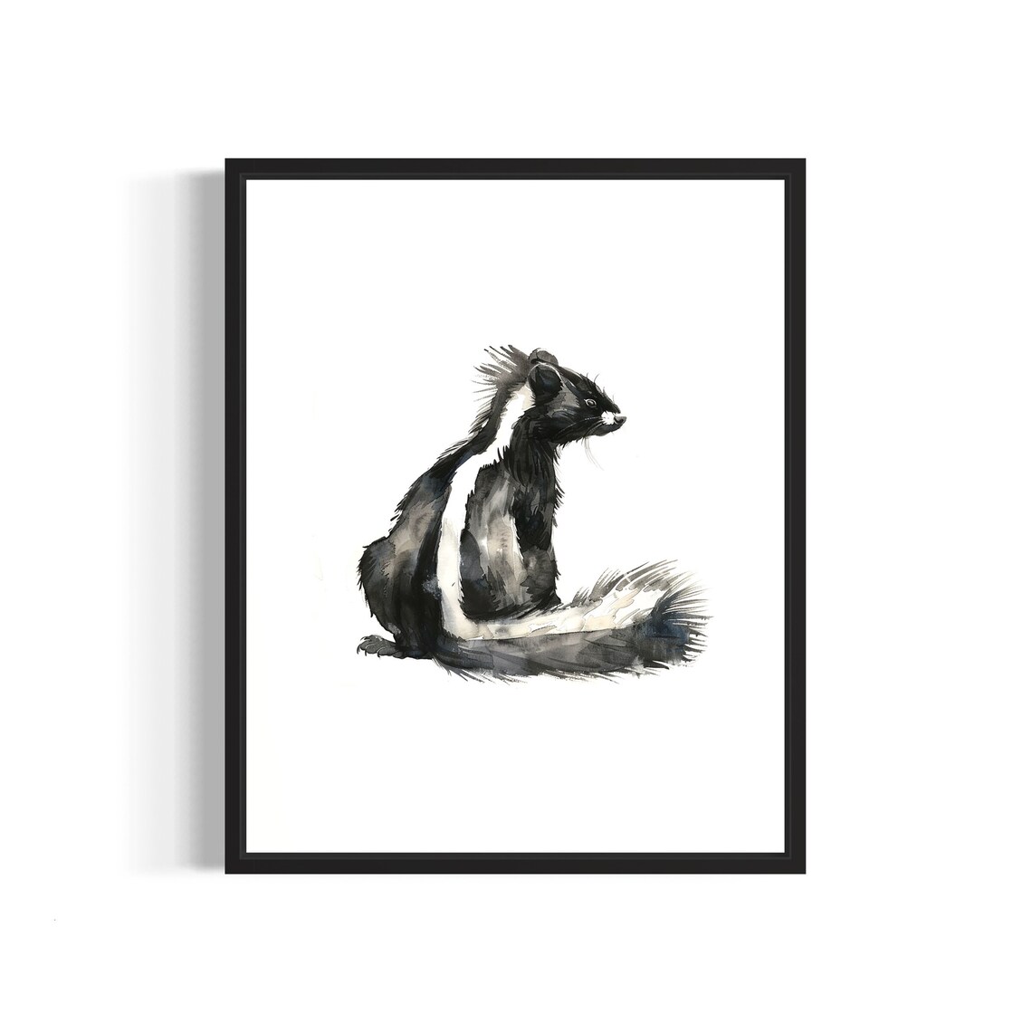 Striped Skunk Tail Watercolor Woodland Animal Portrait Poster