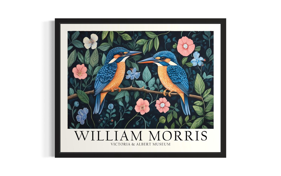 William Morris Kingfishers Colorful Floral Pair Garden Poster