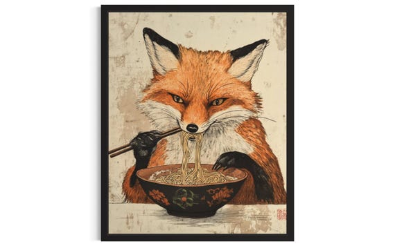 Fox Animal Kitchen Ramen Poster Art Print Wall Original Painting Artwork Decor