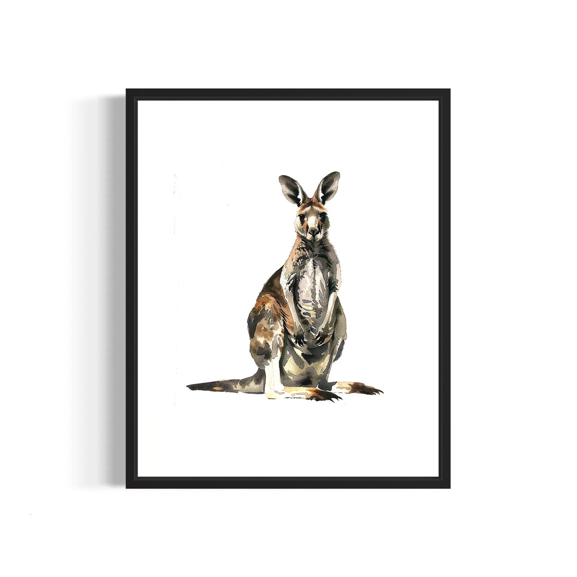 Gentle Red Kangaroo Sitting Upright Watercolor Wildlife Poster
