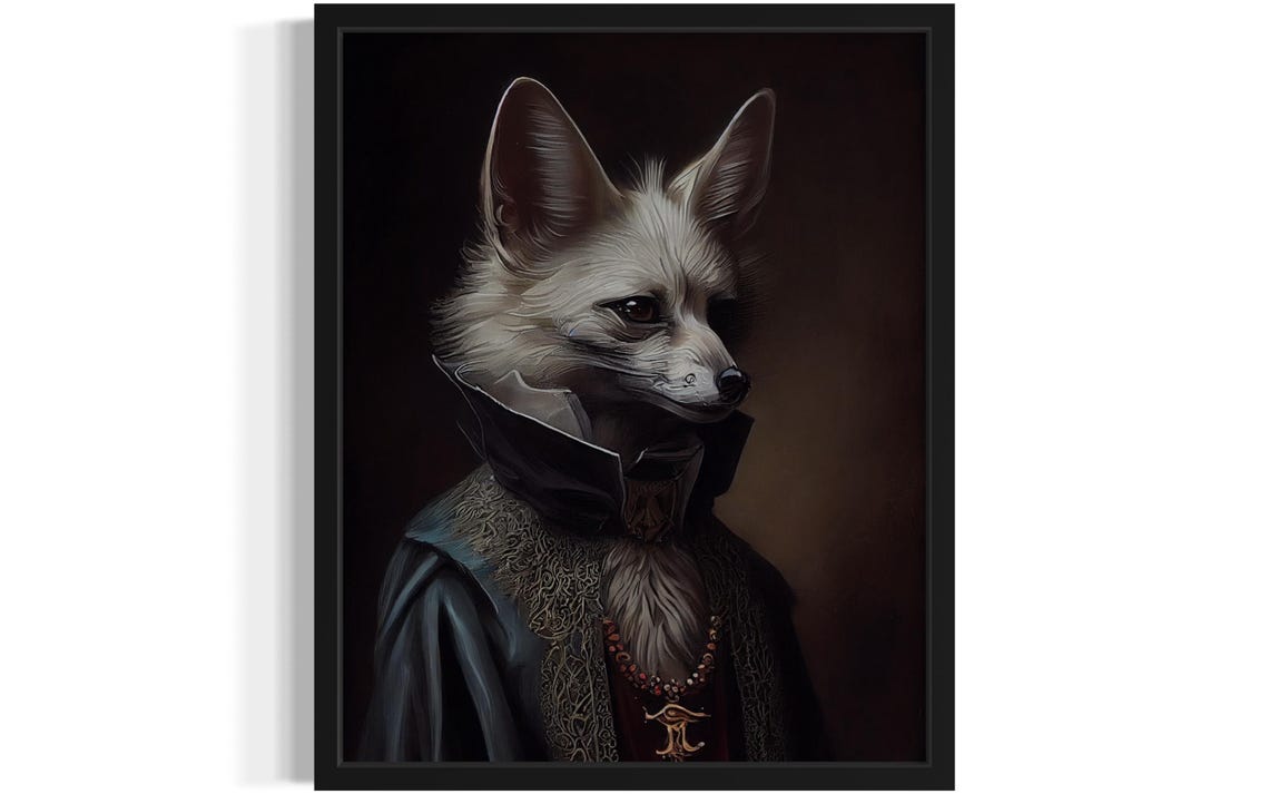 Regal Fox in Victorian Cloak Aristocratic Animal Portrait Art Poster