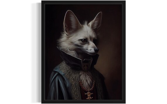 Regal Fox in Victorian Cloak Aristocratic Animal Portrait Art Poster
