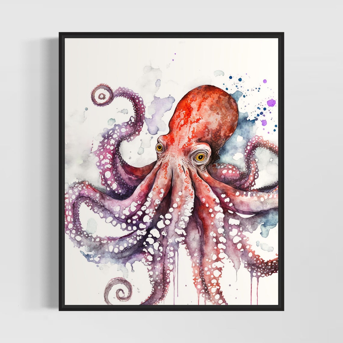 Red Octopus Art Print Red Octopus Painting Wall Art Poster Original Artwork By Artist