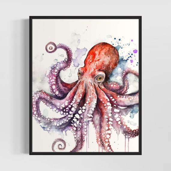 Red Octopus Art Print Red Octopus Painting Wall Art Poster Original Artwork By Artist