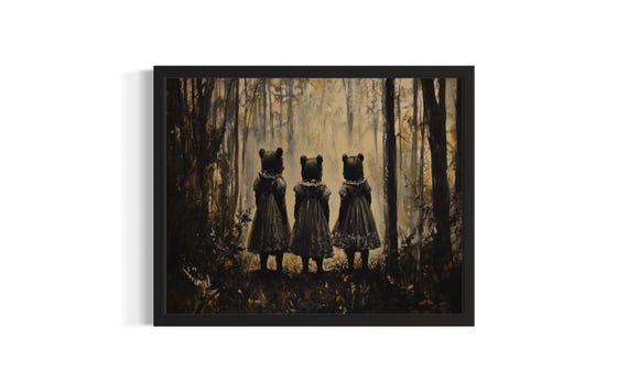 3 Cult Bears Huanted Animals Poster Art Print Living Room Wall Original Painting Artwork Decor