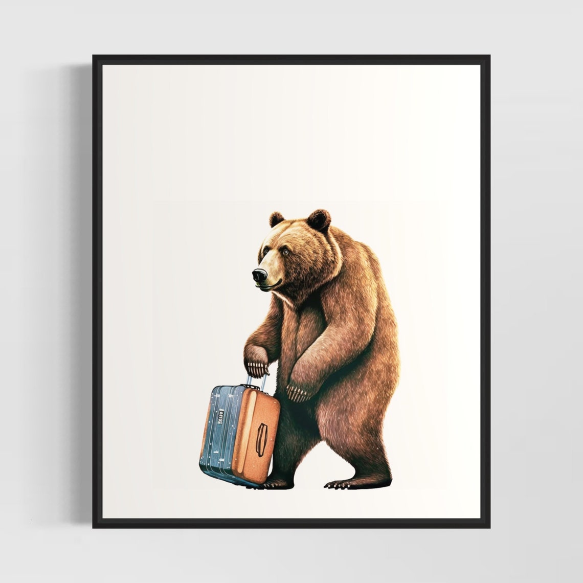 Adventurous Bear Traveler with Backpack in the Snow Watercolor Poster