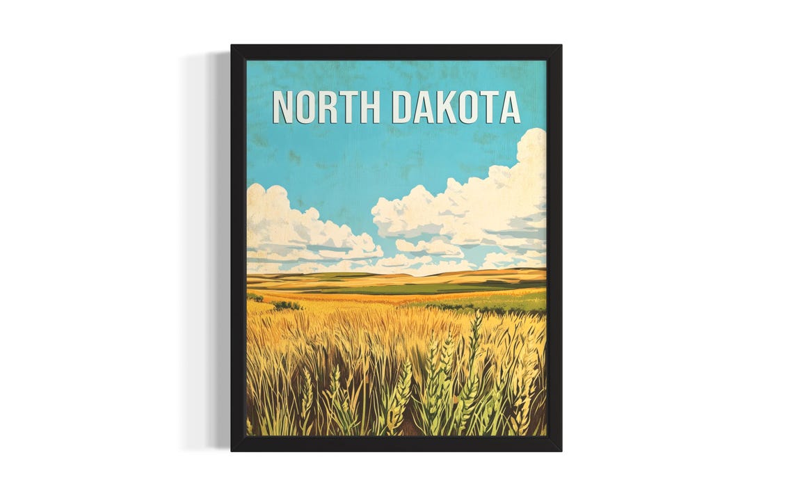 North Dakota Grasslands Wheat Field Clouds Scenic Landscape Poster