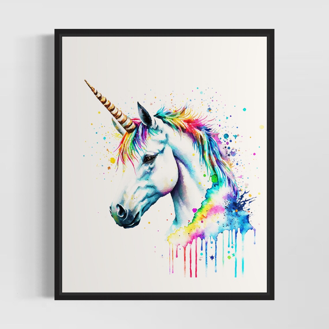 White Unicorn With Rainbow Mane Dreamy Watercolor Fantasy Poster