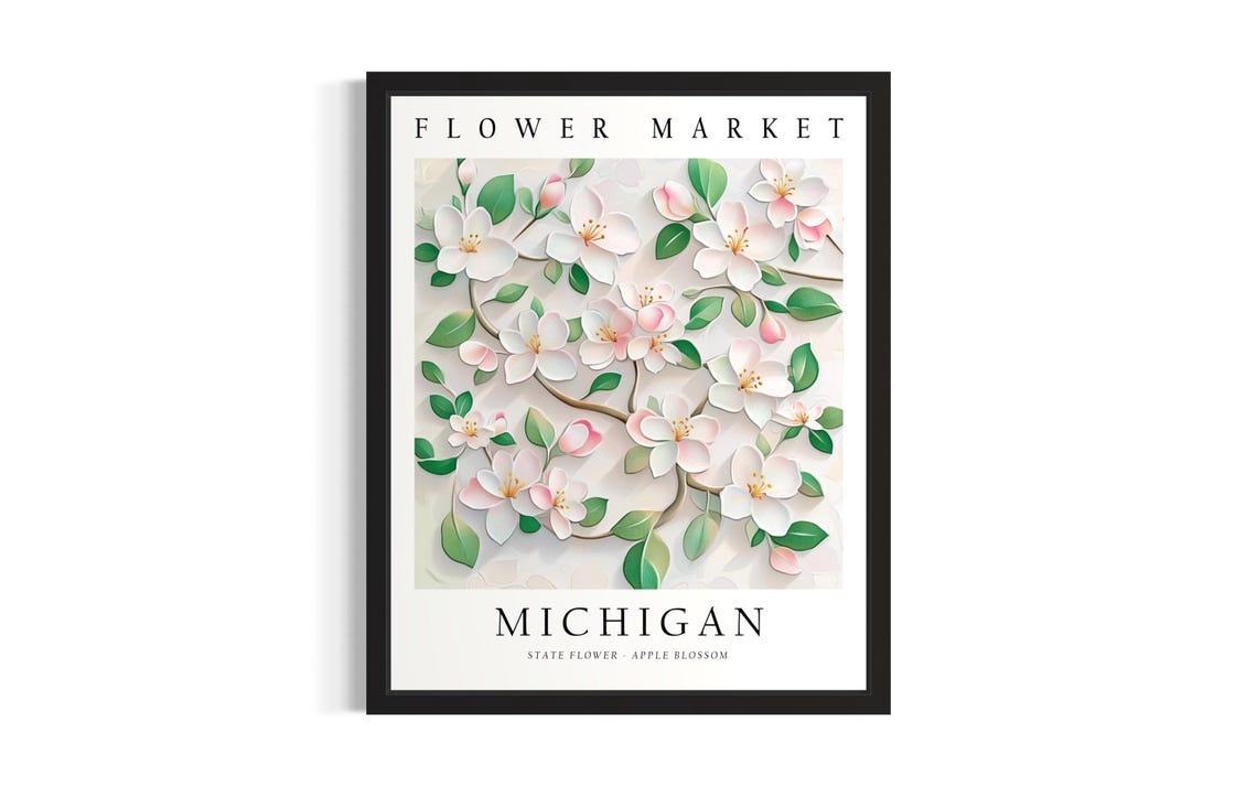 Michigan Apple Blossom State Flower Market 3D Paper Botanical Poster