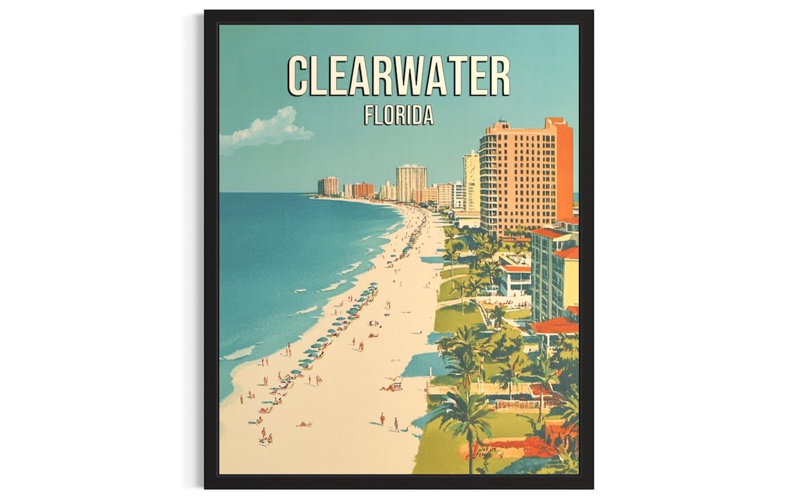 Clearwater Florida Vintage Beach Travel Poster High Rise Sands