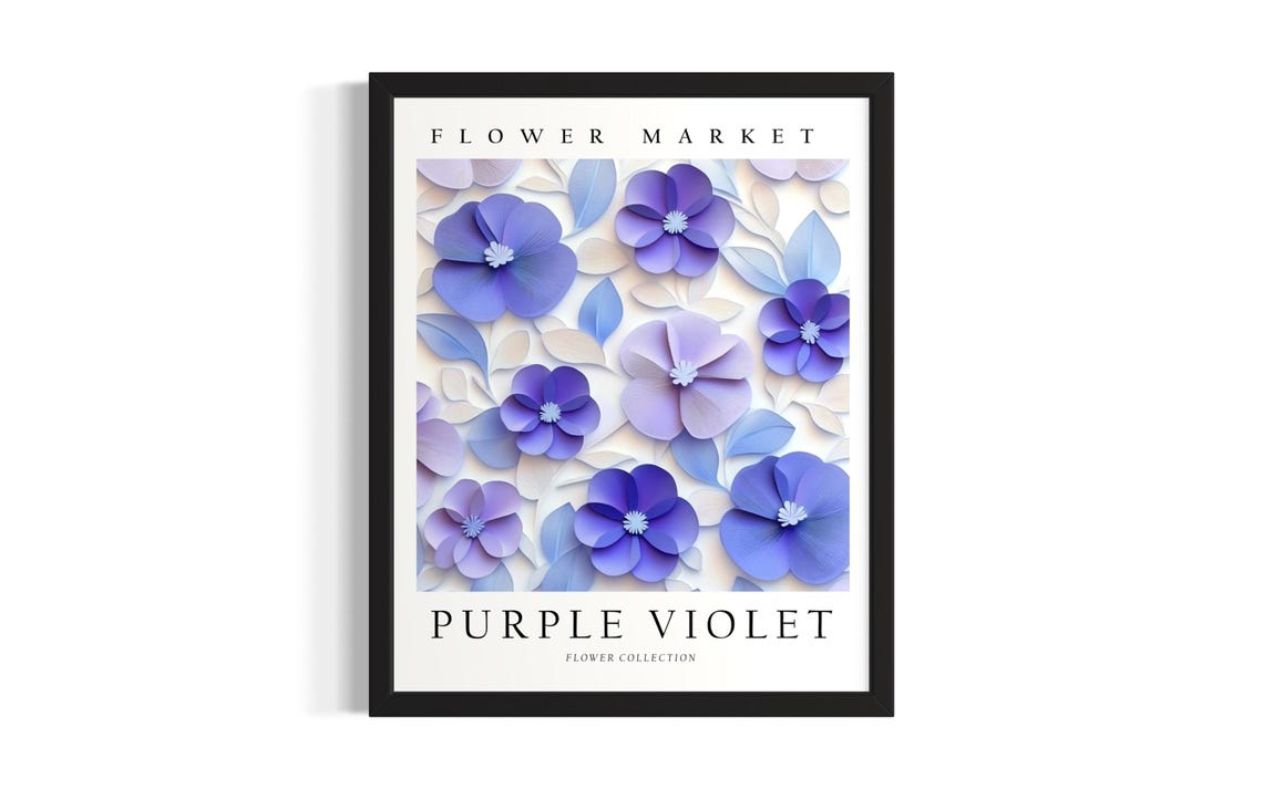 Purple Violet Flower Market 3D Paper Cut Floral Botanical Art Poster