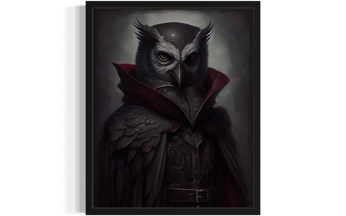 Black Owl in Crimson Vampire Cape Dramatic Gothic Portrait Poster