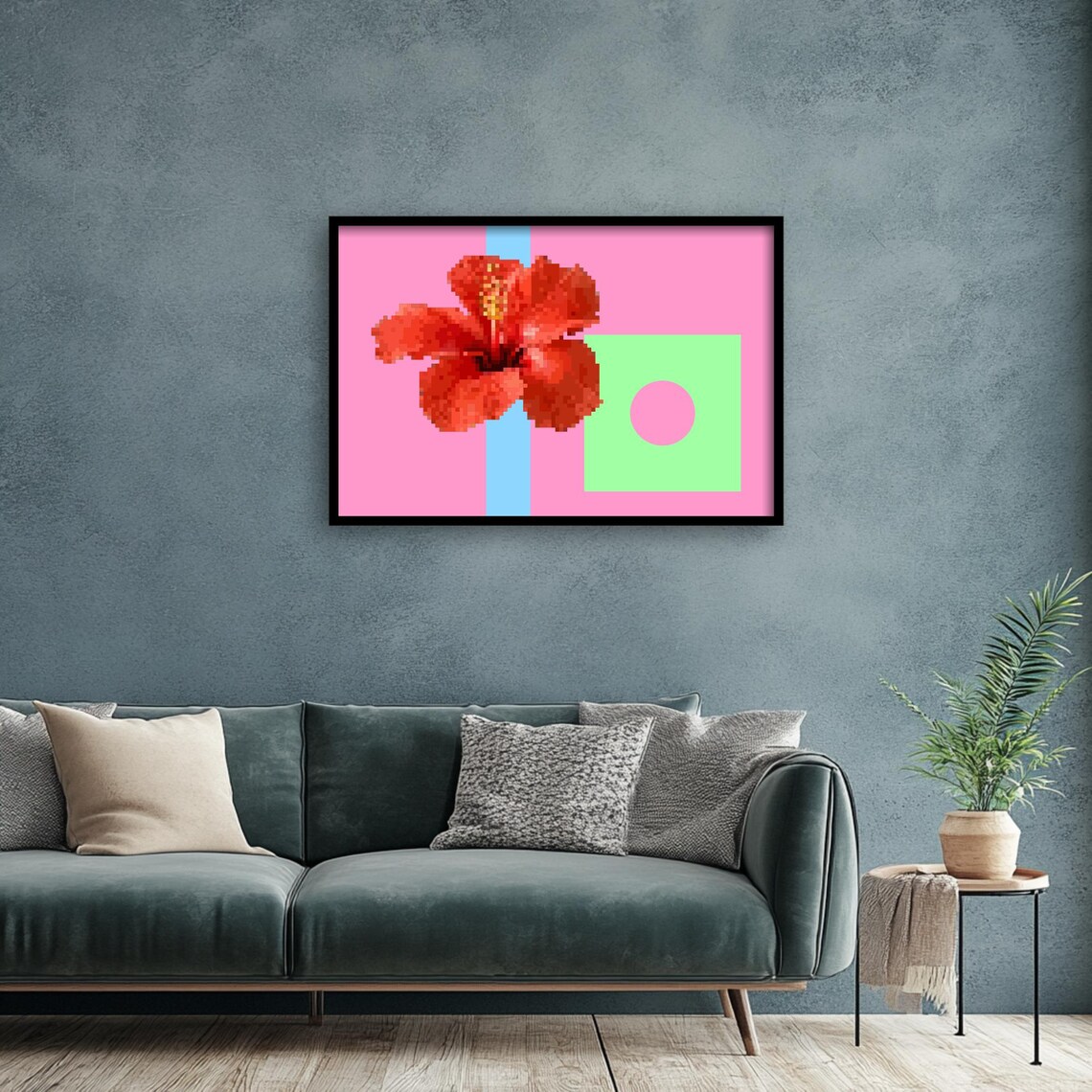 Pixel Hibiscus Flower, Minimalist Retro Style Art Print - Image 3
