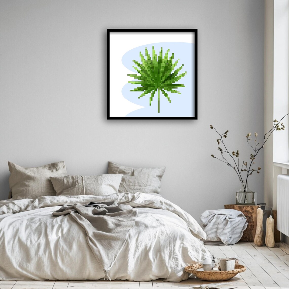 Pixel Palm Leaf Print, Retro Tropical Botanical - Image 3