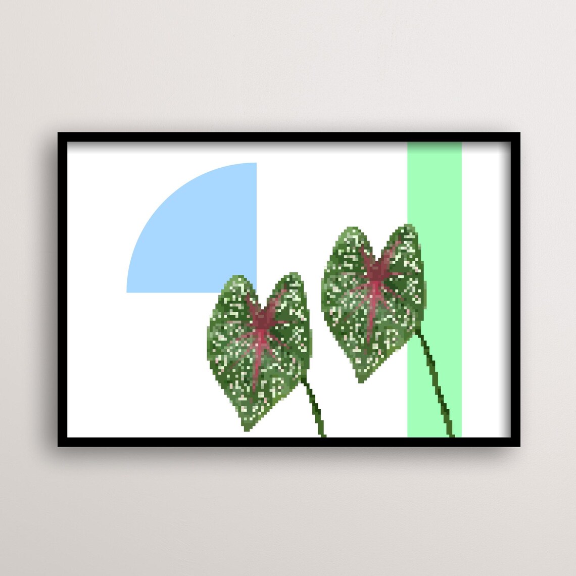 Caladium Leaf Pixel Pop Art, Retro Game Style