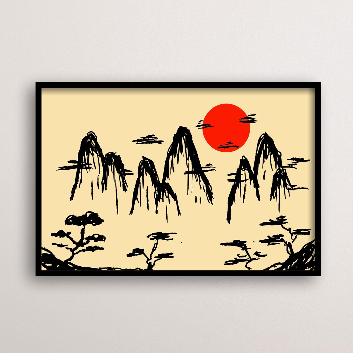 Japanese Landscape Minimalist Art Print, Zen Mountain