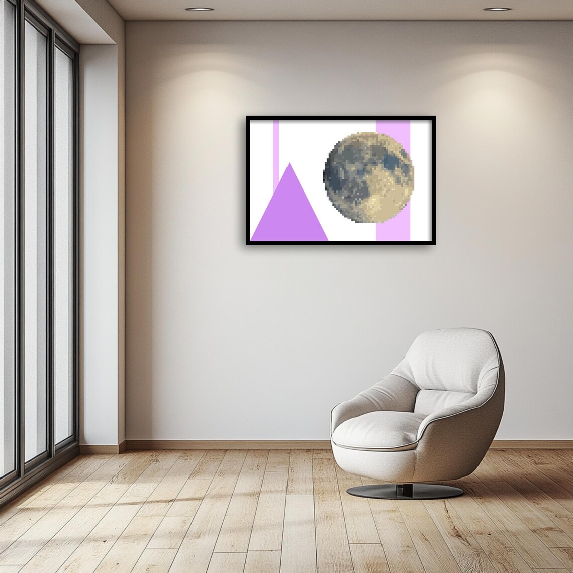 Retro Game Moon Pixel Art, Geometric Space Decor - Image 2