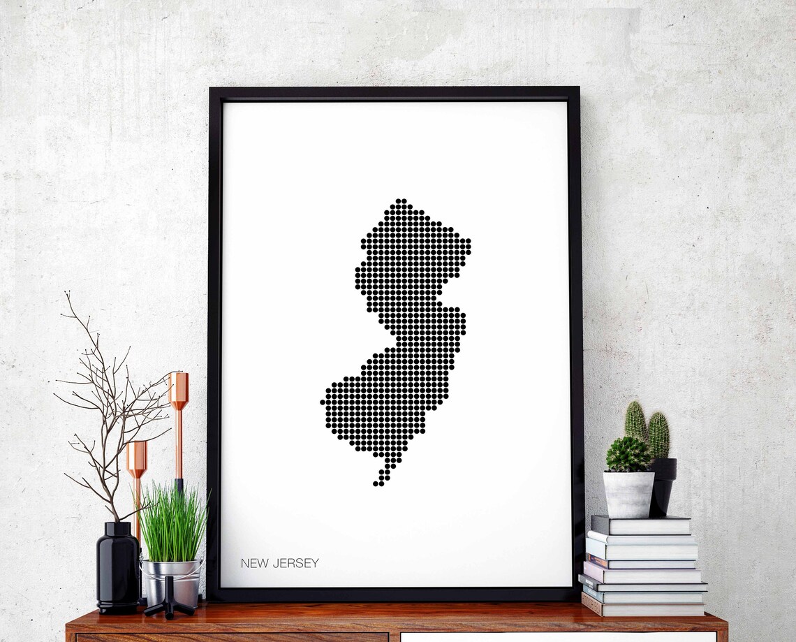 New Jersey State Minimal Dots Retro Map Poster