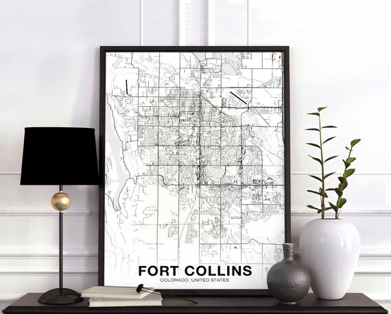 Fort Collins Colorado Co Usa Map Poster Black White Hometown City Print Modern Home Decor Office Decoration Wall Art Dorm Bedroom Gift