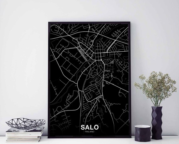 Salo Finland Map Poster Black White Hometown City Print Modern Home Decor Office Decoration Wall Art Dorm Bedroom Gift