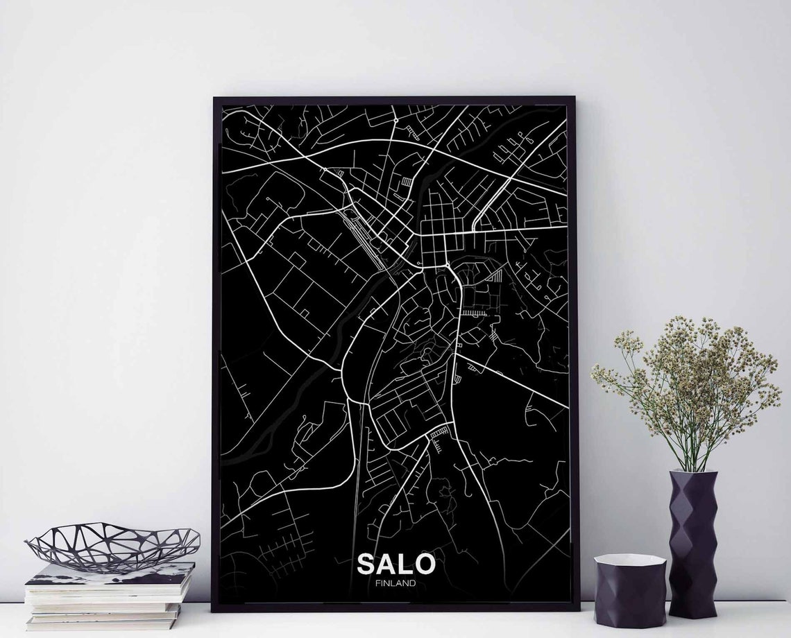 Salo Finland City Map Black Minimalist White Line Art Poster