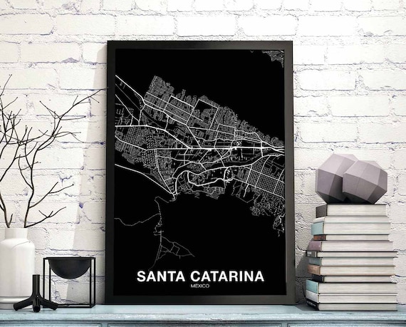 Santa Catarina Mexico Black City Map Modern Home Decor Poster