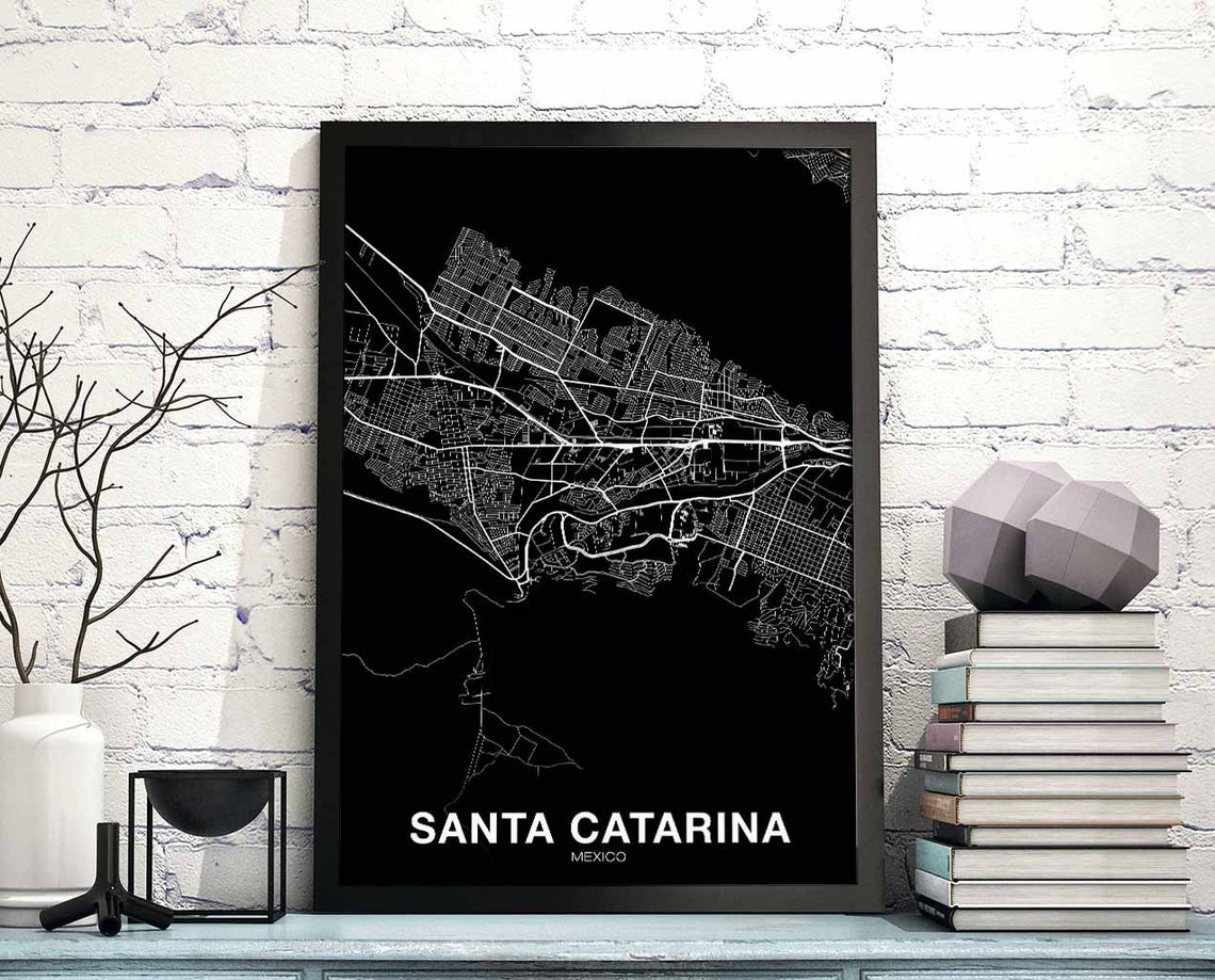 Santa Catarina Mexico Black City Map Modern Home Decor Poster
