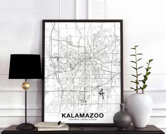 Kalamazoo Michigan Map Poster, Modern Home Decor