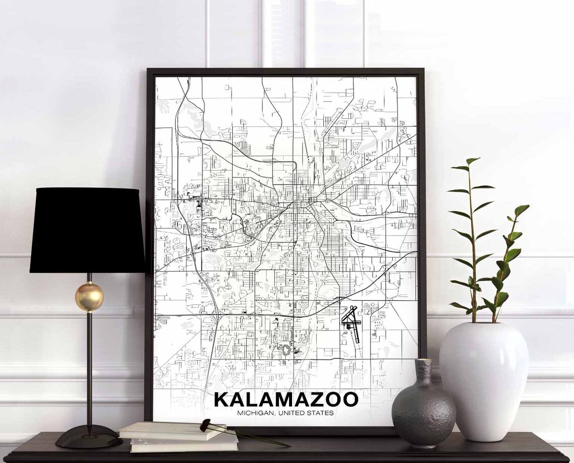 Kalamazoo Michigan Map Poster, Modern Home Decor