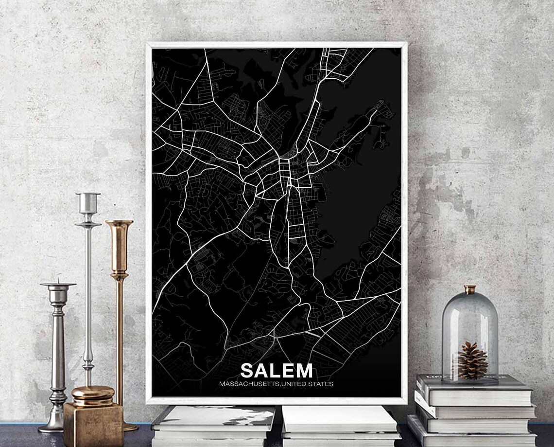 Salem Massachusetts Minimalist Black City Map Modern Travel Poster