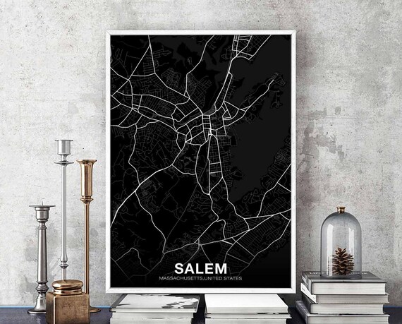 Salem Maine Ma Usa Map Poster Black White Hometown City Print Modern Home Decor Office Decoration Wall Art Dorm Bedroom Gift