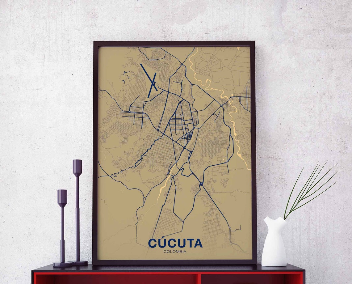 Cucuta Colombia City Map Vintage Tan Minimalist Hometown Street Poster