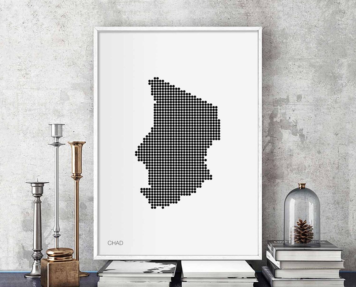 Chad Minimal Dots Retro Map Poster, Travel Art