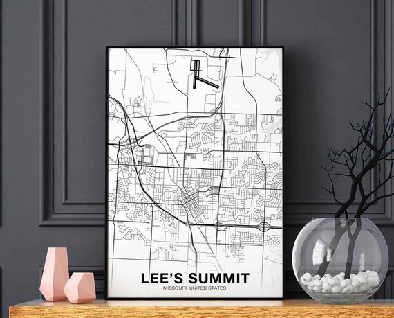 Lees Summit Missouri Mo Usa Map Poster Black White Hometown City Print Modern Home Decor Office Decoration Wall Art Dorm Bedroom Gift
