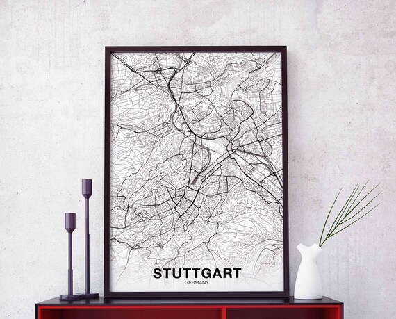 Stuttgart Germany Map Poster Black White Hometown City Print Modern Home Decor Office Decoration Wall Art Dorm Bedroom Gift