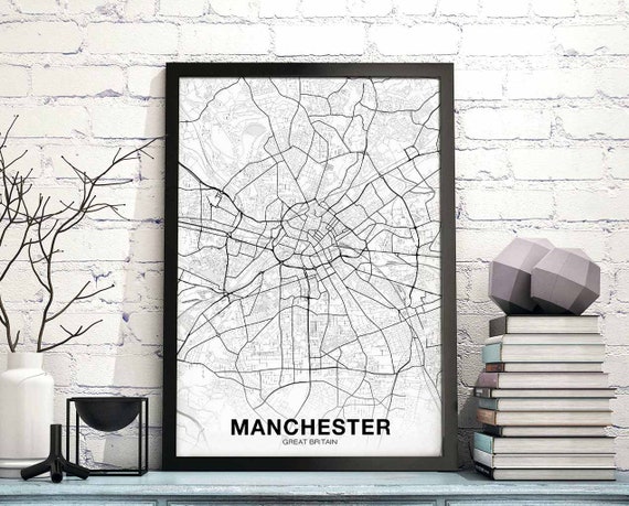 Manchester Great Britain Uk Map Poster Black White Hometown City Print Modern Home Decor Office Decoration Wall Art Dorm Bedroom Gift