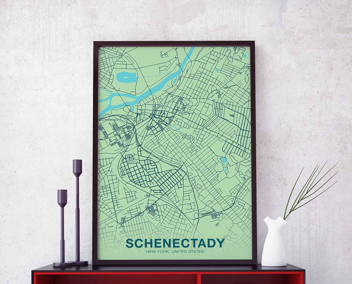 Schenectady New York Green Street Map Poster Modern Home Decor Gift