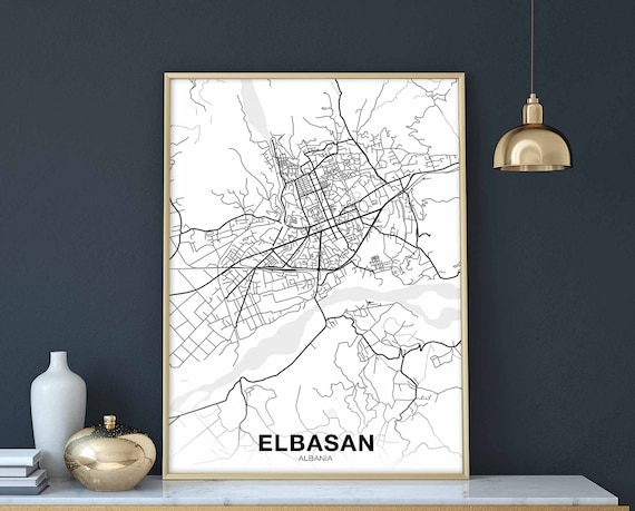 Elbasan Albania Map Poster, Modern Home Decor