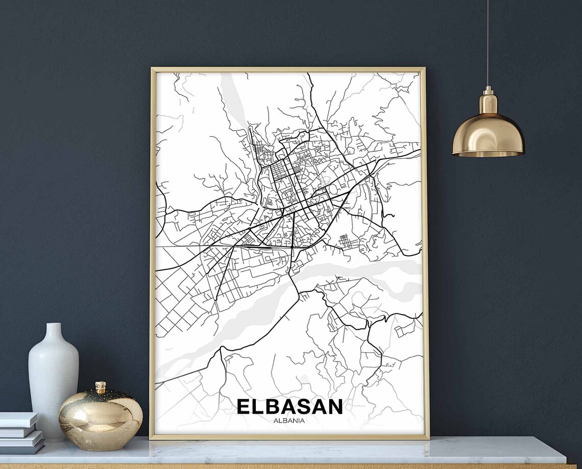 Elbasan Albania Map Poster, Modern Home Decor