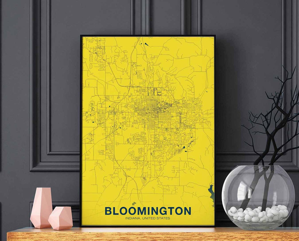 Bloomington Indiana Yellow City Street Map Modern Art Poster