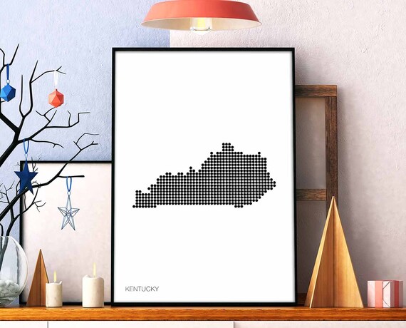 Kentucky Us State Minimal Dots Retro Map Poster Black White Wall Decor Design Modern Swiss Scandinavian Nordic Housewarming Travel