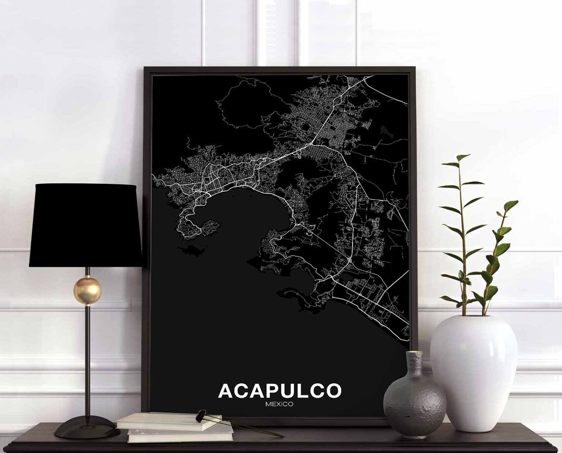 Acapulco Mexico City Map Black Minimalist Hometown Street Poster