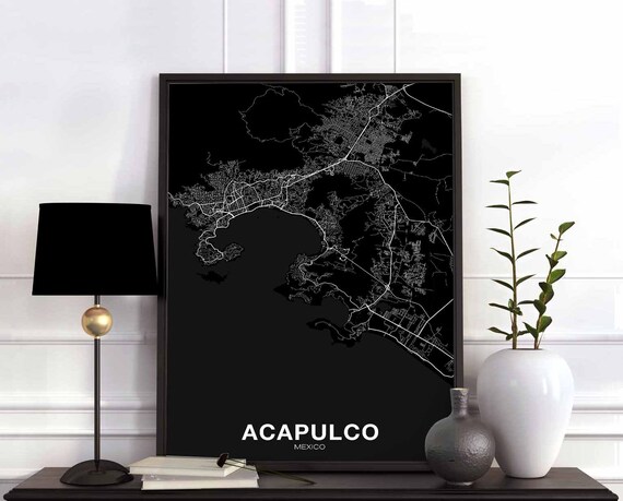 Acapulco Mexico Map Poster Black White Hometown City Print Modern Home Decor Office Decoration Wall Art Dorm Bedroom Gift