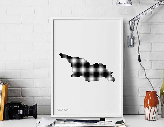 Georgia Minimal Dots Retro Map Poster Black White Wall Decor Design Modern Swiss Scandinavian Nordic Housewarming Travel