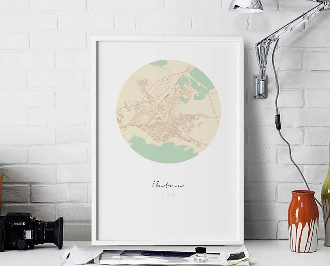 Batna Algeria Modern Minimalist Round City Street Map Poster