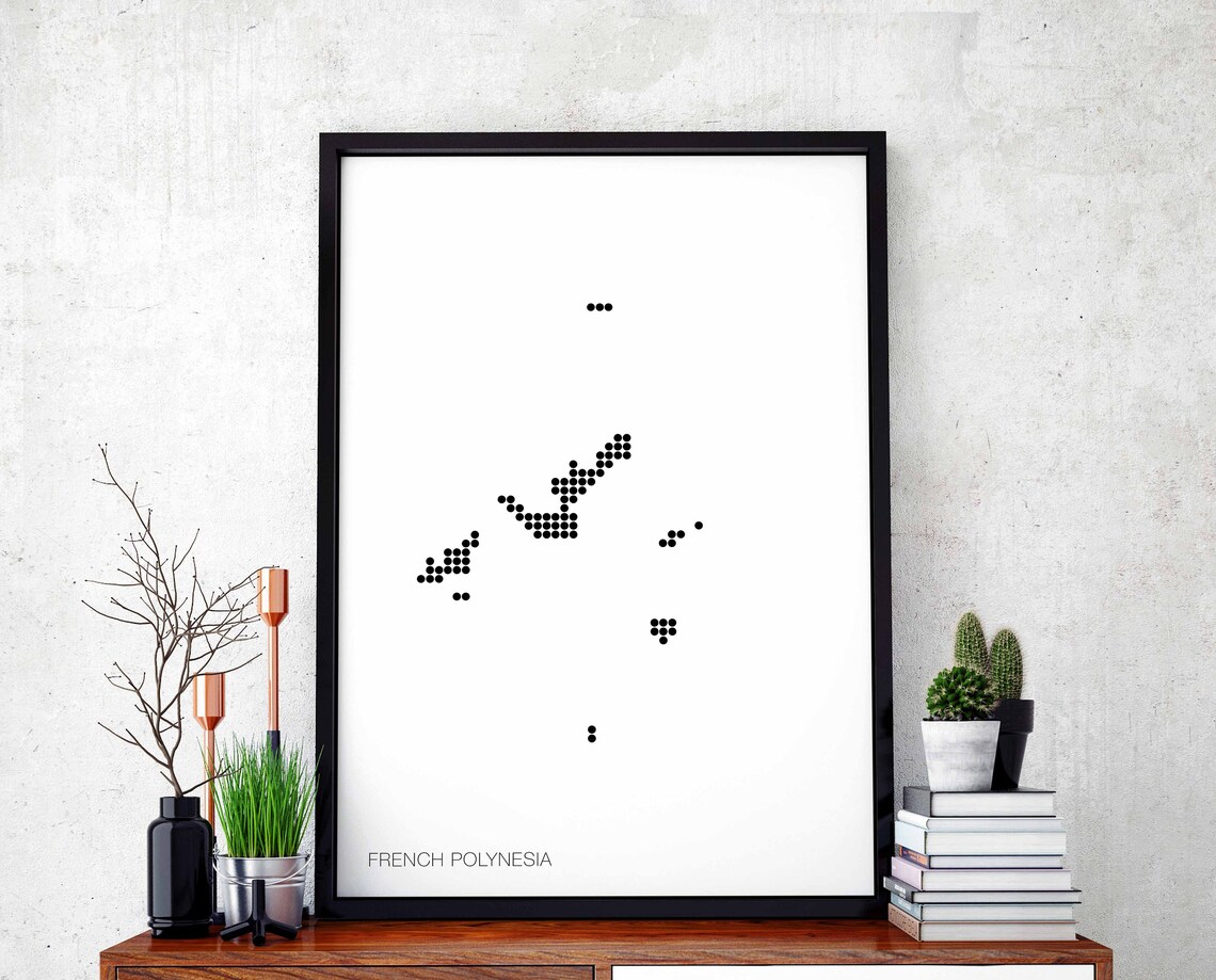 French Polynesia Minimal Dots Retro Map Poster