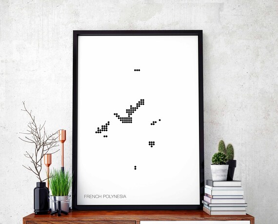 French Polynesia Minimal Dots Retro Map Poster